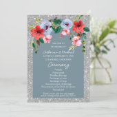 Dusty Blue Silver Glitter Waterverf Floral Arch Programma (Staand voorkant)