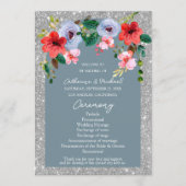 Dusty Blue Silver Glitter Waterverf Floral Arch Programma (Voorkant)