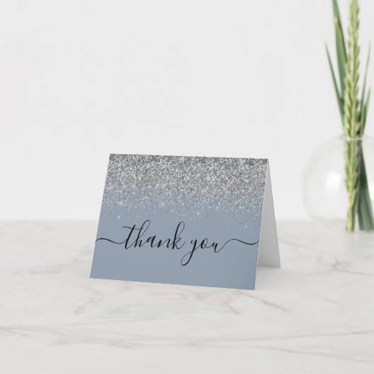 Dusty Blue & Silver Glitter Weddenschap Hartelijk  Aankondiging (Voorkant)