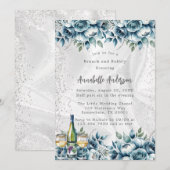 Dusty Blue Silver Roos Brunch en Bubbly Kaart (Voorkant / Achterkant)