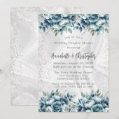 Dusty Blue Silver Roos Trouwkoppels Douche Kaart (Voorkant / Achterkant)