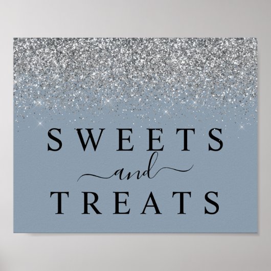 Dusty Blue & Silver Sweets & Treatment Dessert Sig Poster (Voorkant)