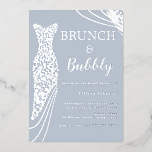 Dusty Blue & Silver Vrijgezellenfeest Brunch & Bub Folie Uitnodiging