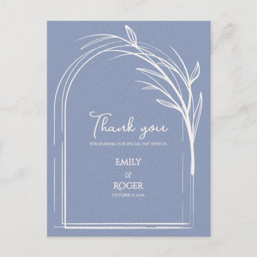 Dusty Blue Simple Arch Botanical Wedding Thank You Briefkaart (Voorkant)