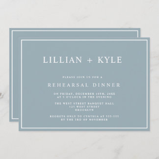 Dusty Blue Simple Chic Rehearsdîner Invitation