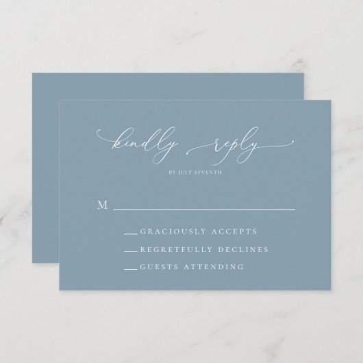 Dusty Blue Simple Élégant 1 Mariage Carte RSVP (Devant / Derrière)