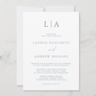 Dusty Blue Simple Élégant Mariage Invitation