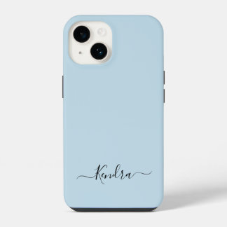 Dusty Blue Simple Minimalist Custom Name Script iPhone 14 Hoesje