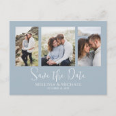 Dusty Blue Simple Minimalist Photo Collage QR Code Briefkaart (Voorkant)