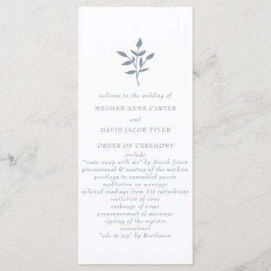 Dusty Blue Simple Modern Botanical Wedding Programma (Voorkant)