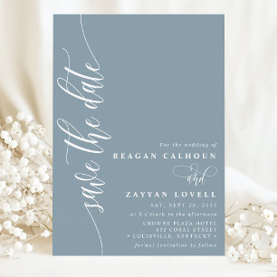 Dusty Blue Simple Modern Script Sla de datum op Save The Date