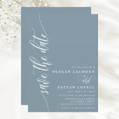 Dusty Blue Simple Modern Script Sla de datum op Save The Date
