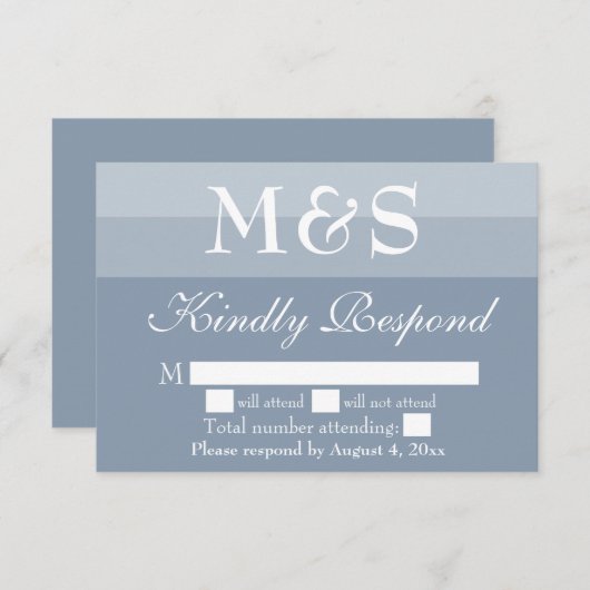 Dusty Blue Simple moderne Script Wedding Carte RSV (Devant / Derrière)