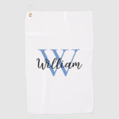 Dusty Blue Simple Monogram Name Persoonlijk Golfhanddoek (Voorkant)