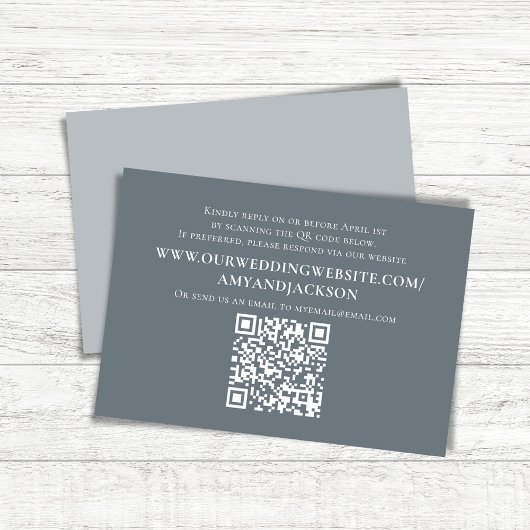 Dusty Blue Simple QR Code Website RSVP Wedding Kaartje