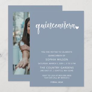 Dusty Blue Simple Script Quinceanera-foto Kaart