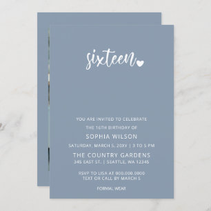 Dusty Blue Simple Script Sweet 16 Birthday Foto Kaart