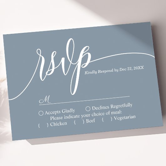 Dusty Blue Simple Script Wedding Carte RSVP