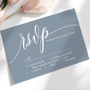 Dusty Blue Simple Script Wedding Carte RSVP