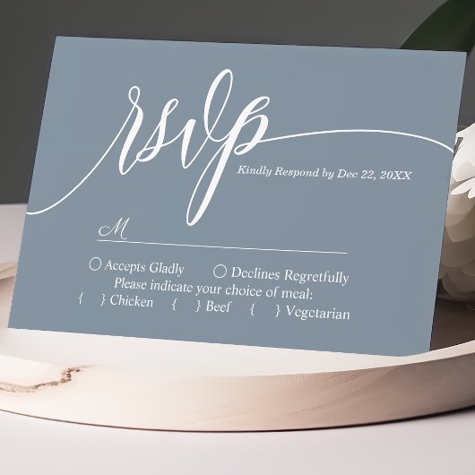 Dusty Blue Simple Script Wedding Carte RSVP