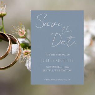 Dusty Blue Simple Style Wedding Sla de datum op Folie Uitnodiging