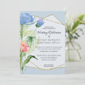 Dusty Blue Simple Waterverf Modern Floral Wedding Kaart (Staand voorkant)