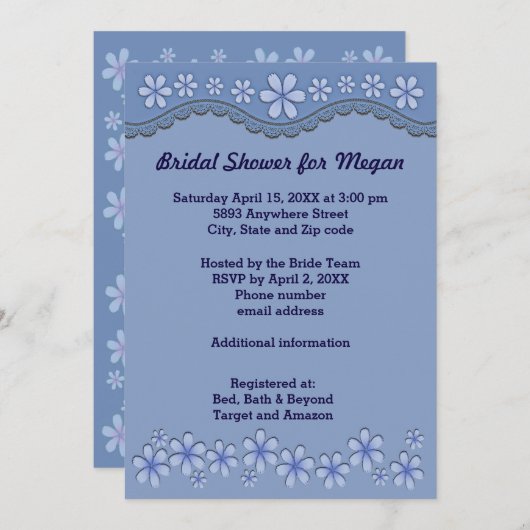 Dusty Blue Six Petal Flower Vrijgezellenfeest Invi Kaart (Voorkant / Achterkant)