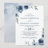 Dusty Blue Slate Floral Botanical Chic Wedding Kaart (Voorkant / Achterkant)