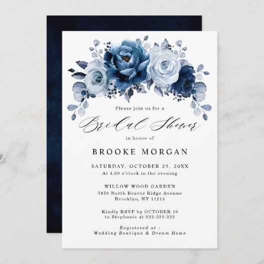 Dusty Blue Slate Navy Botanical Vrijgezellenfeest Kaart (Voorkant / Achterkant)