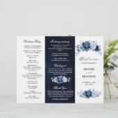 Dusty Blue Slate Navy Botanical Wedding Programme (Staand voorkant)