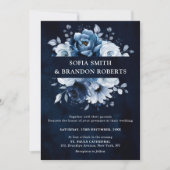 Dusty Blue Slate Navy Floral Botanical Wedding Inv Kaart (Voorkant)