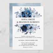 Dusty Blue Slate Navy Floral Botanical Wedding Kaart (Voorkant / Achterkant)