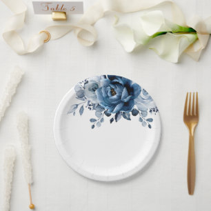 Dusty Blue Slate Navy Floral Botanical Wedding Papieren Bordje