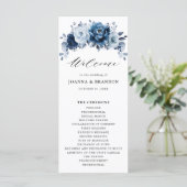 Dusty Blue Slate Navy Floral Botanical Wedding Programma (Staand voorkant)