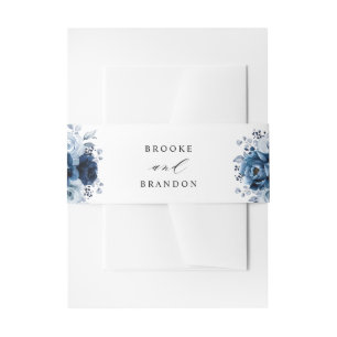 Dusty Blue Slate Navy Floral Botanical Wedding Uitnodigingen Wikkel