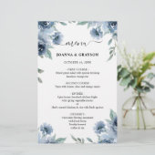 Dusty Blue Slate Navy Floral Wedding Menu (Staand voorkant)