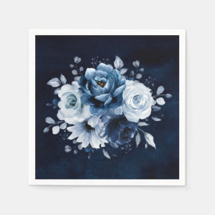 Dusty Blue Slate Navy Floral Wedding Napkins Servet