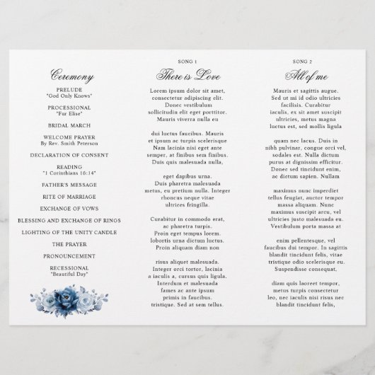 Dusty Blue Slate Navy Programme de mariage botaniq (Dos)