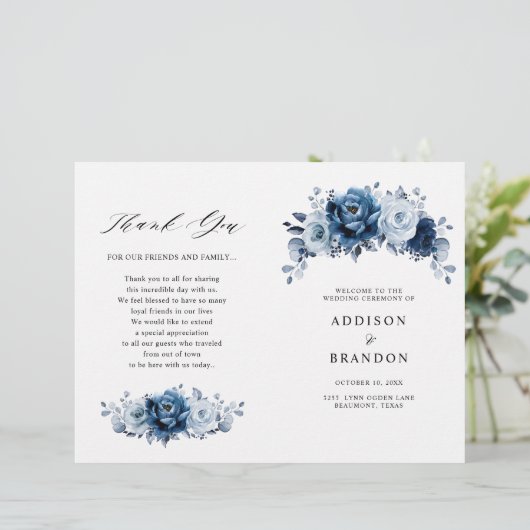 Dusty Blue Slate Navy Programme de mariage botaniq (Debout devant)