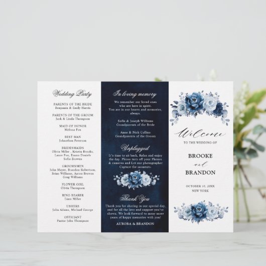 Dusty Blue Slate Navy Programme de mariage botaniq (Debout devant)