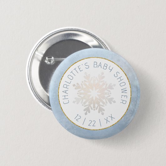 Dusty Blue Snowflake Baby shower Button (Voorkant /achterkant)
