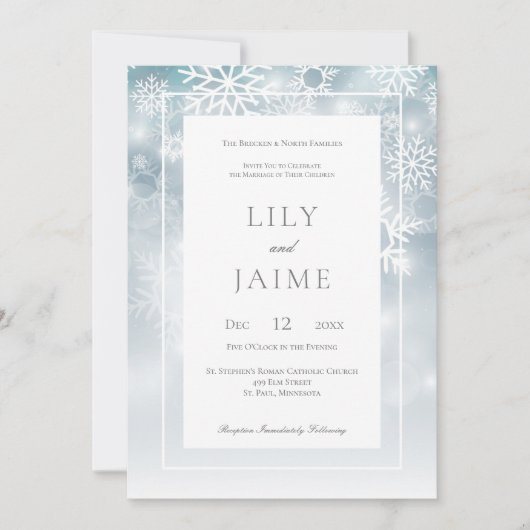 Dusty Blue Snowflake Sky Faire-part de mariage mod (Devant)