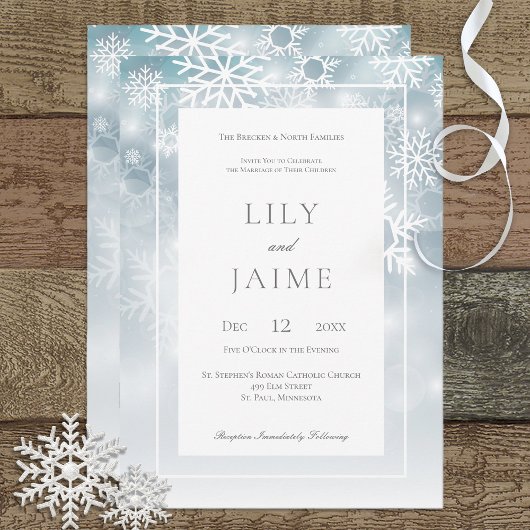 Dusty Blue Snowflake Sky Modern Wedding Invitation Kaart