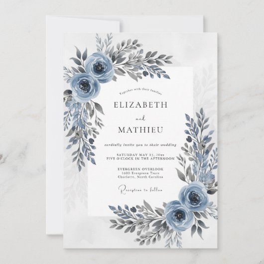 Dusty Blue Sophisticated Winter Wedding Kaart (Voorkant)