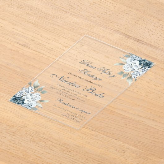 Dusty Blue Spaanse bruiloft Acryl uitnodiging Acryl Uitnodigingen (Laagn)