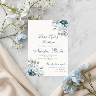 Dusty Blue Spaanse bruiloft uitnodiging