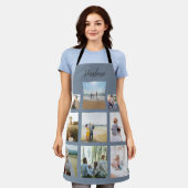 Dusty Blue Specialized Family Photo Collage Name Schort (Gedragen)