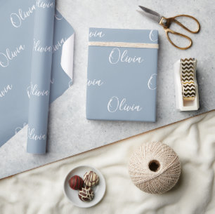Dusty Blue Specialized Name Elegant Cadeaupapier