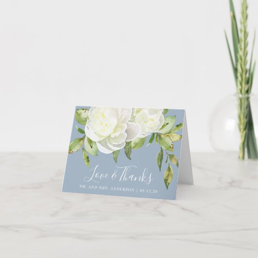 Dusty Blue Spring Floral Peony Wedding Bedankkaart (Voorkant)