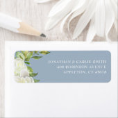 Dusty Blue Spring Floral Pioen Bruiloft Label (Insitu)